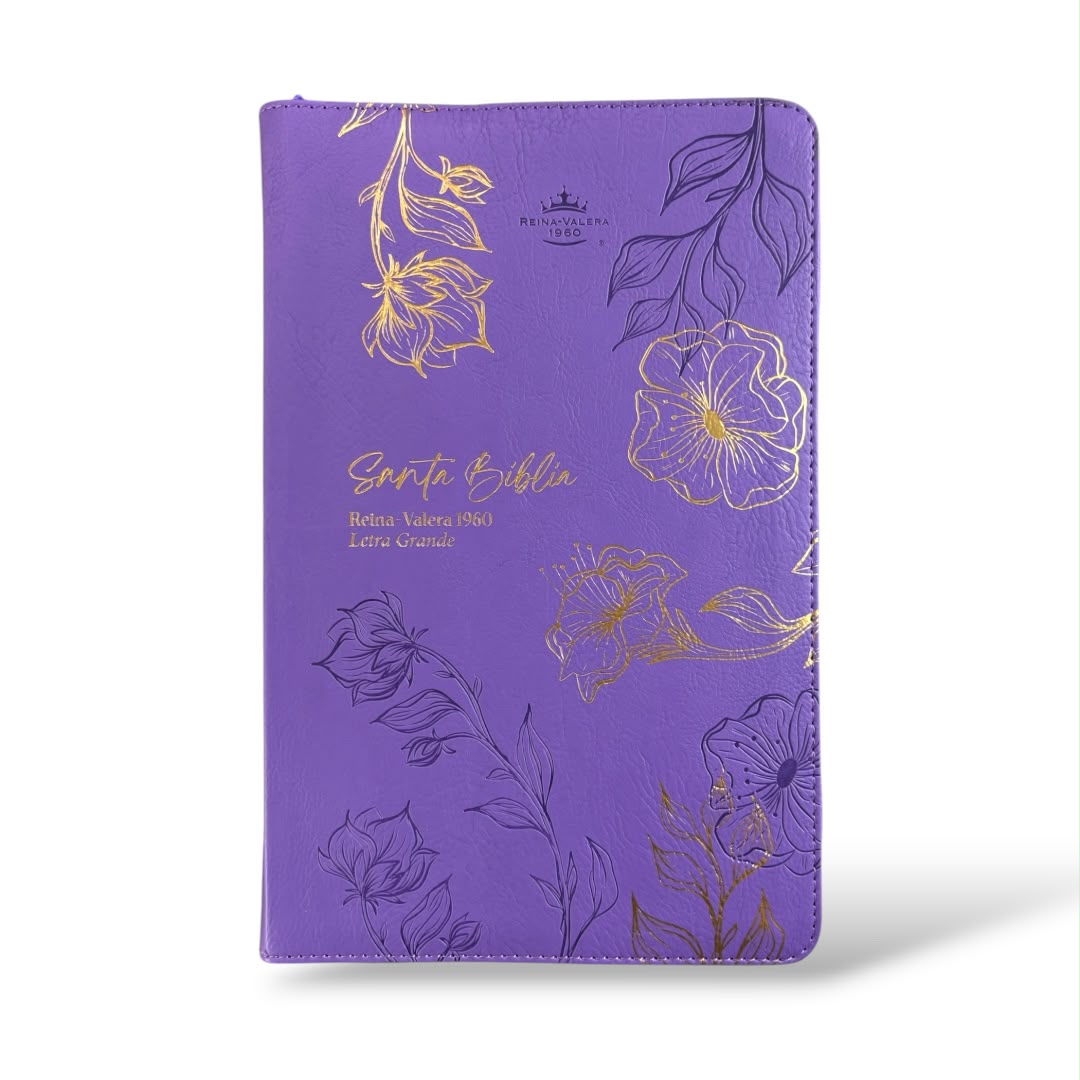 Biblia Rvr1960 obsequios  y premios morado flores imitacion piel c/cierre
