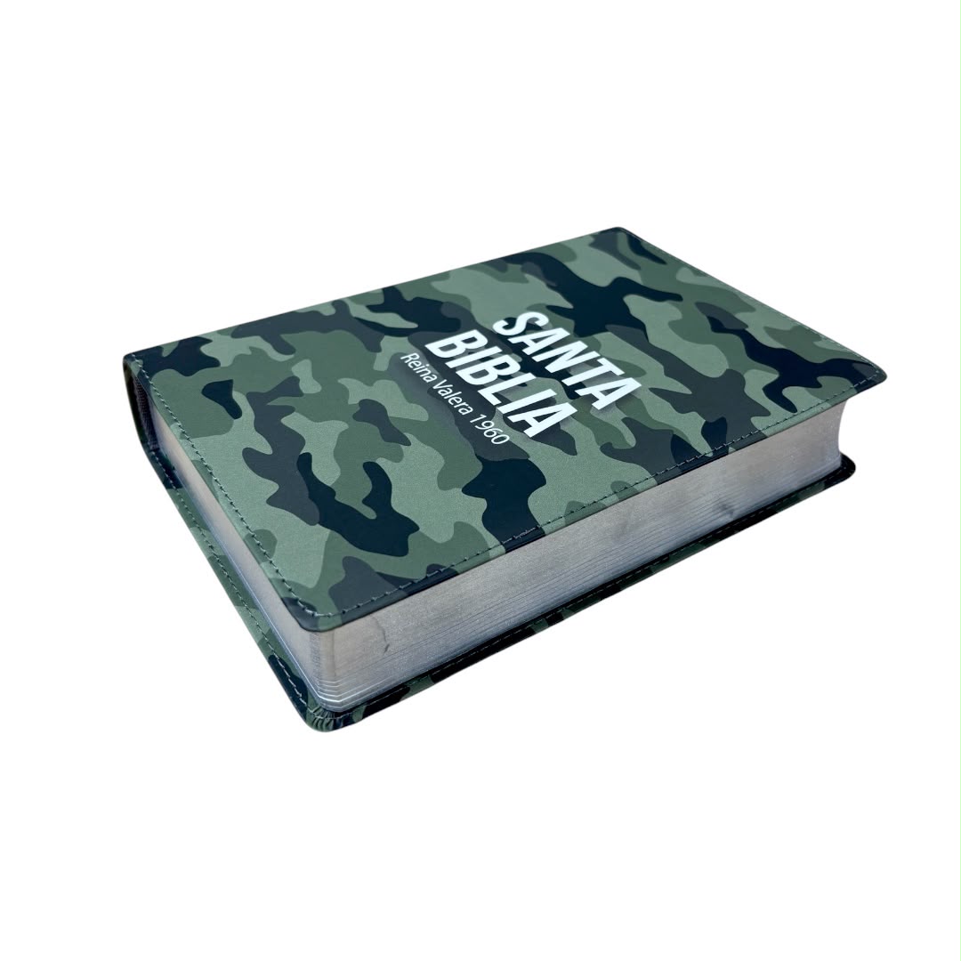 Biblia Rvr1960 tamaño compacto imitacion piel canto plata diseño camuflaje
