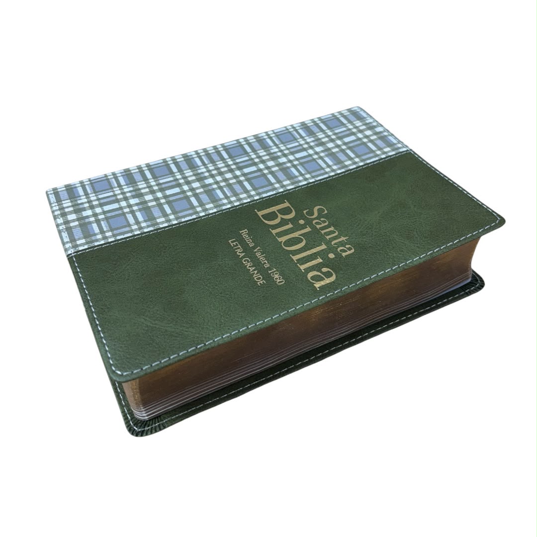 Biblia Rvr1960 tamaño compacto imitacion piel cuadros verde