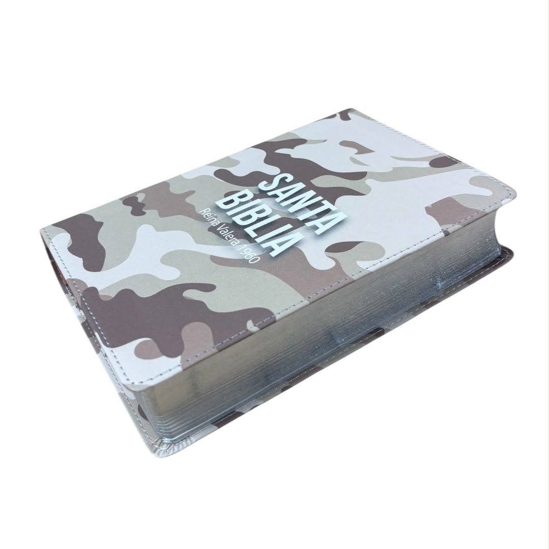 Biblia Rvr1960 tamaño compacto imitacion piel canto plata diseño camuflaje