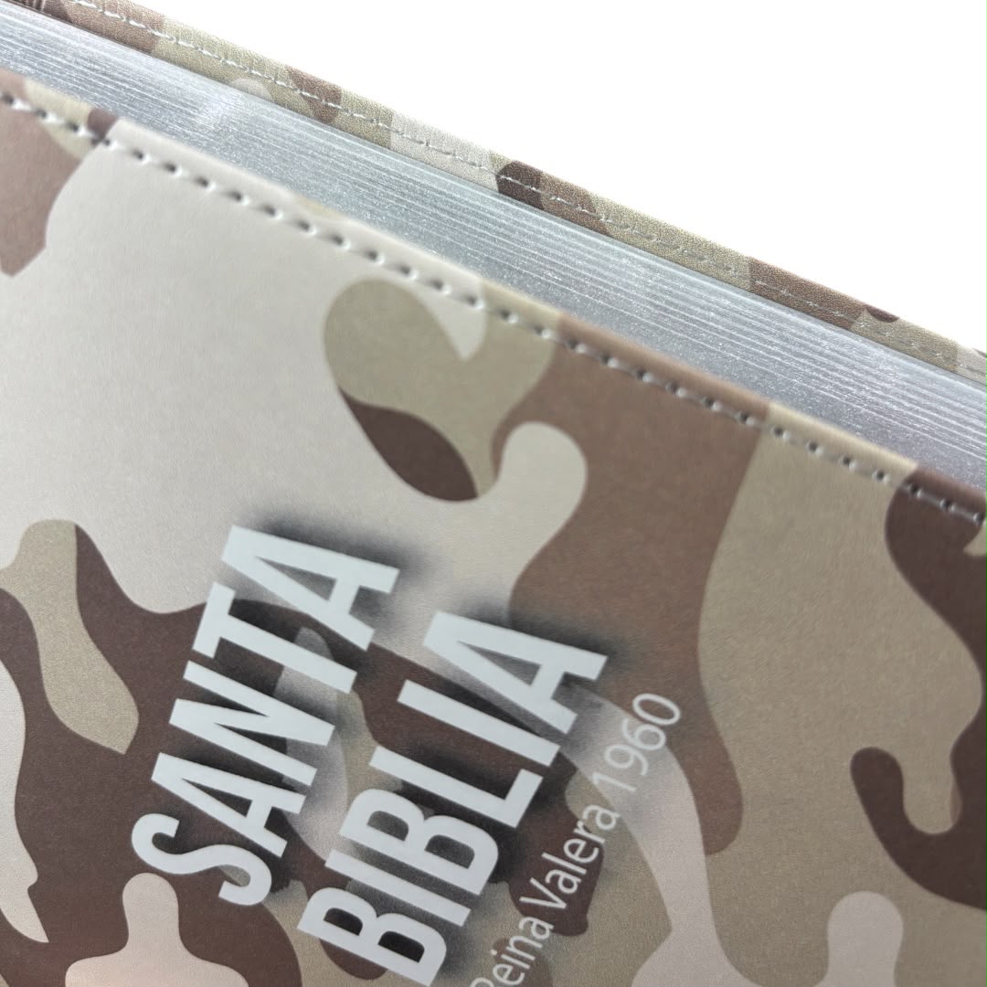 Biblia Rvr1960 tamaño compacto imitacion piel canto plata diseño camuflaje
