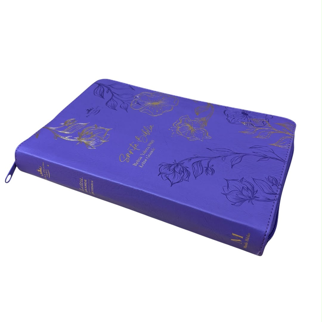 Biblia Rvr1960 obsequios  y premios morado flores imitacion piel c/cierre