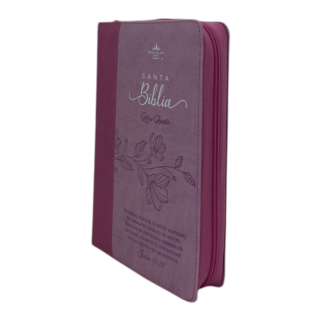 BIBLIA RVR 1960 LETRA GIGANTE MANUAL ROSA C/CIERRE CONTO DORADO "NO TEMAS"