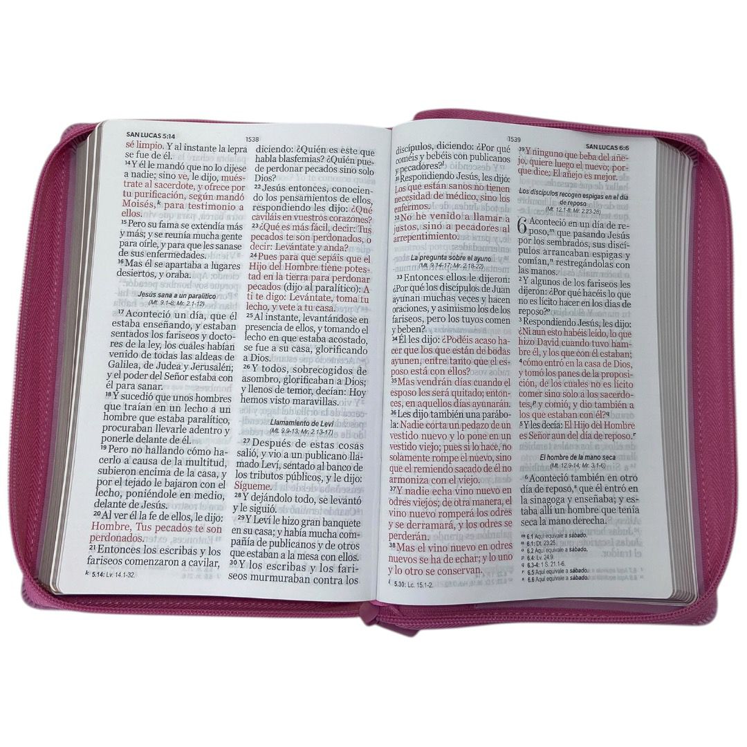 BIBLIA RVR 1960 LETRA GIGANTE MANUAL ROSA C/CIERRE CONTO DORADO "NO TEMAS"