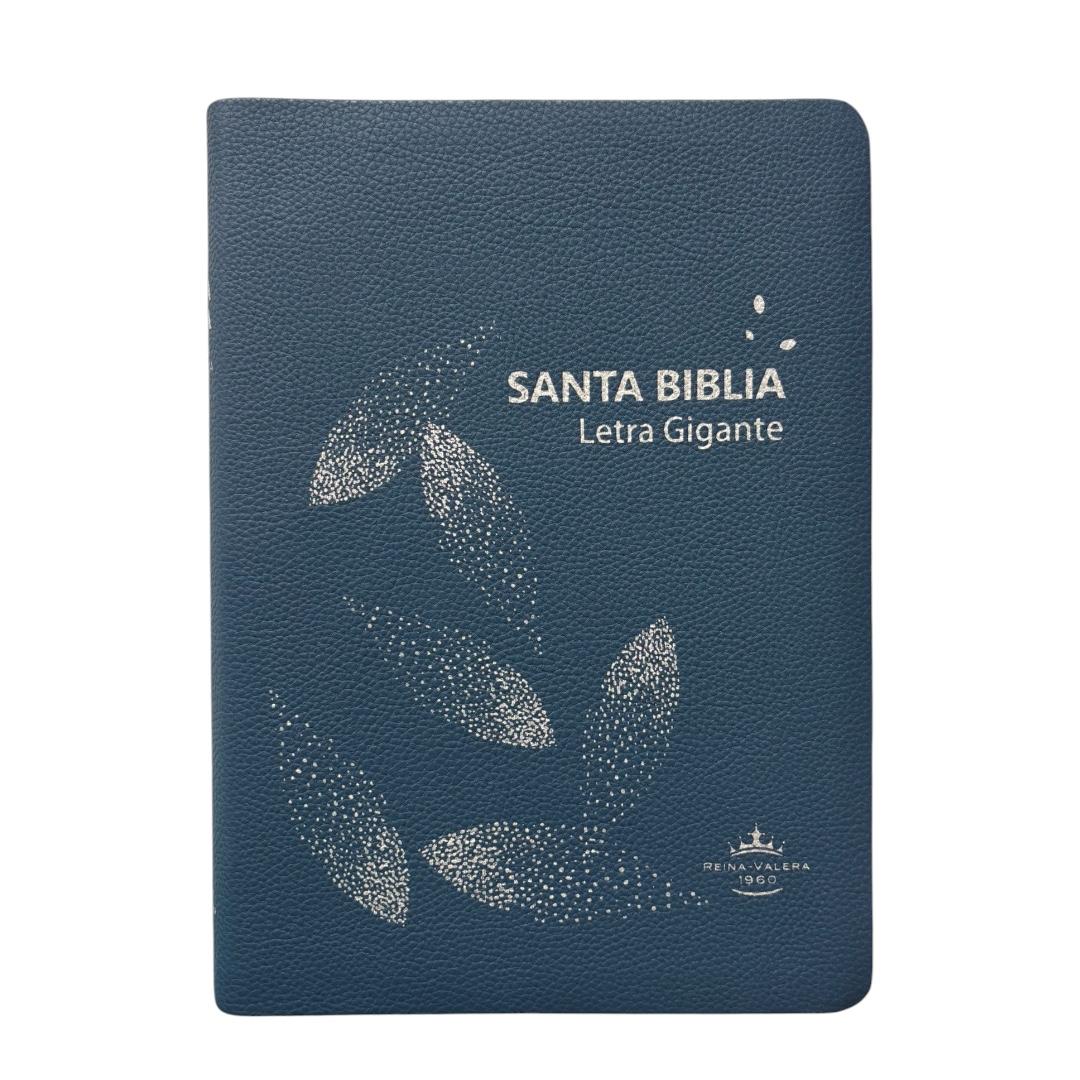 Biblia Reina Valera 1960 letra gigante imitación piel hojas AZUL