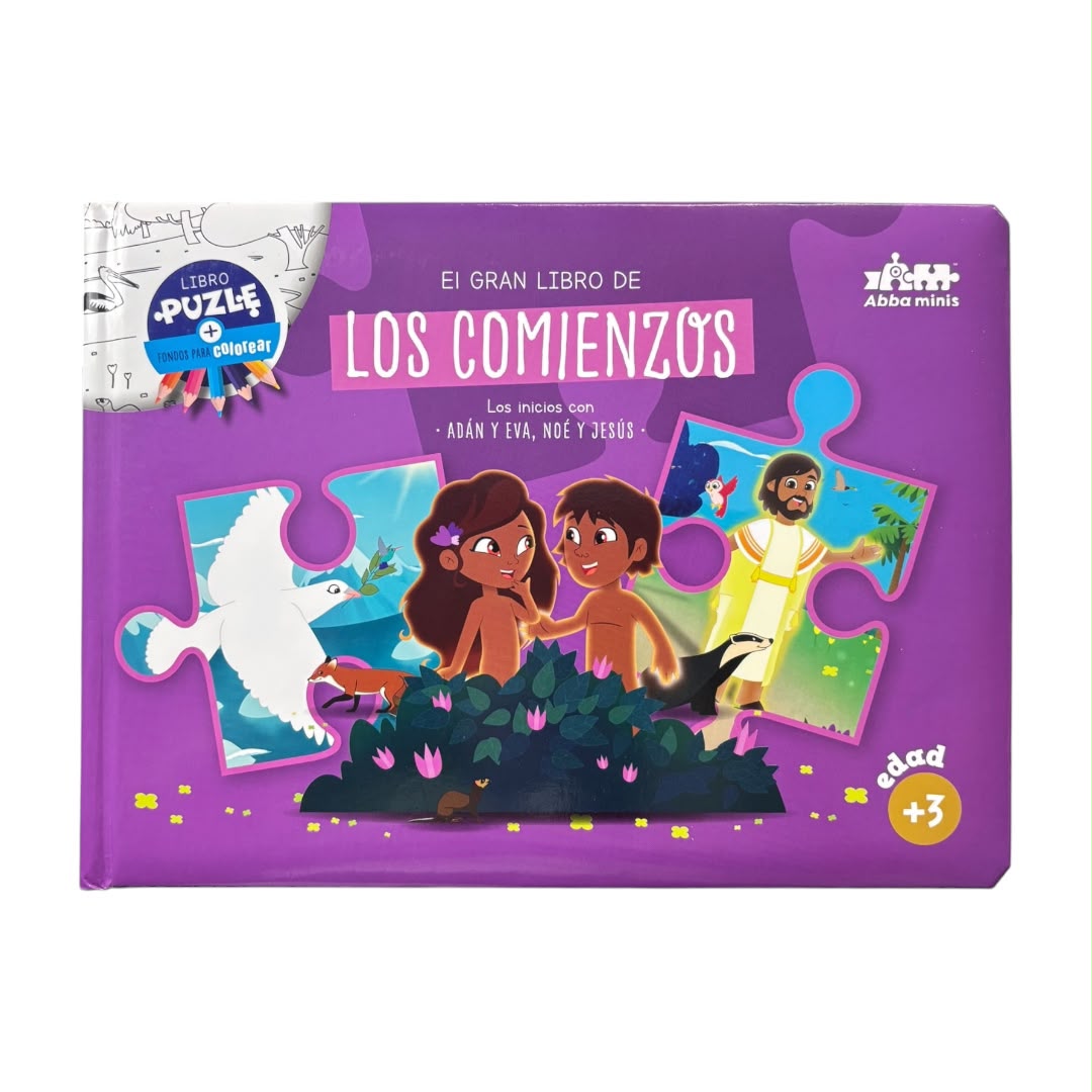 Libro Infantil Bíblico Puzle: Rompecabezas mas fondos para colorear Los comienzos