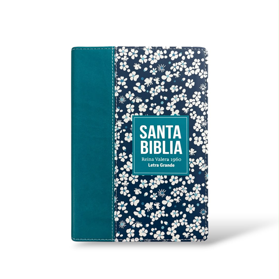 Biblia reina valera 1960 compacta letra grande flores azul verde