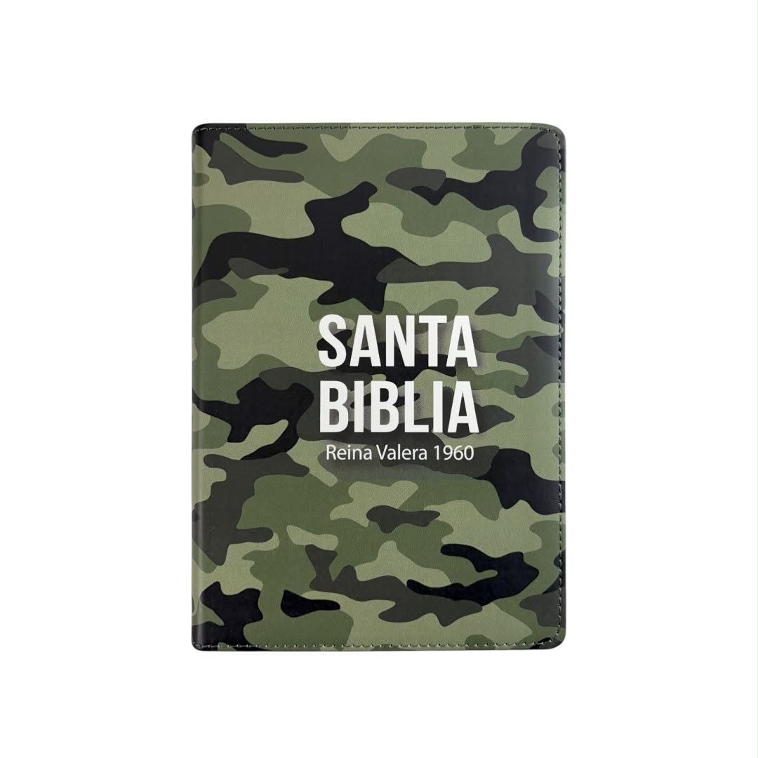 Biblia Rvr1960 tamaño compacto imitacion piel canto plata diseño camuflaje