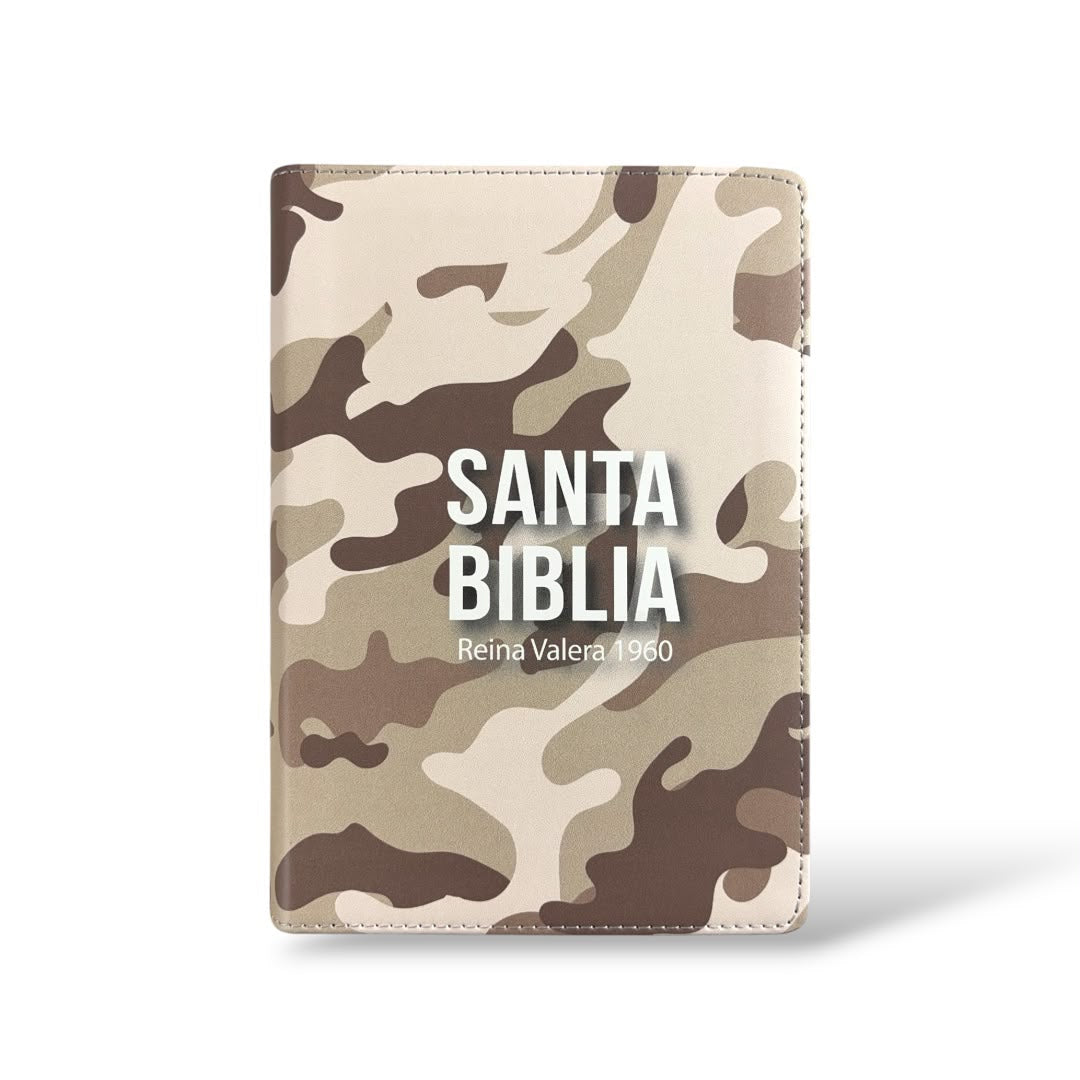 Biblia Rvr1960 tamaño compacto imitacion piel canto plata diseño camuflaje