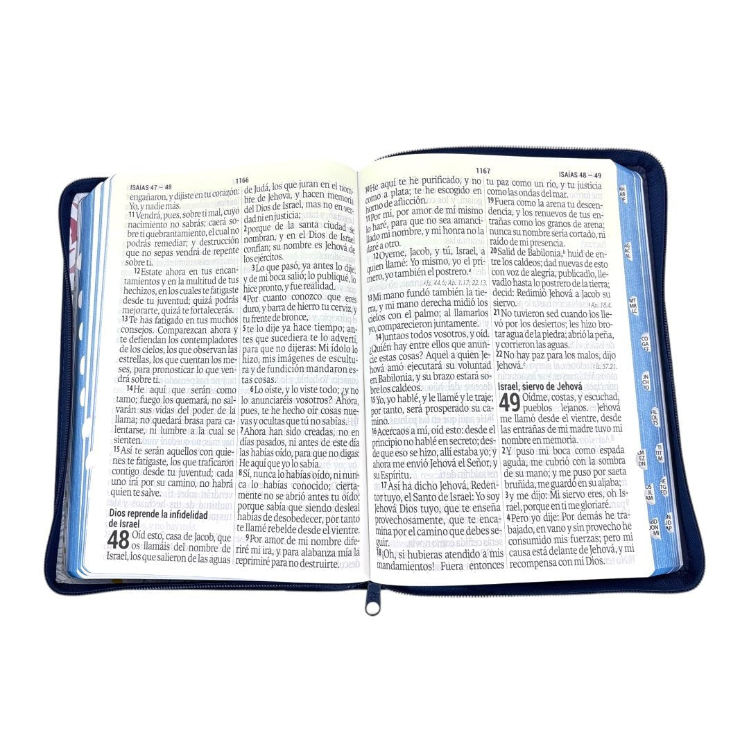BIBLIA REINA VALERA 1960 LETRA GIGANTE IMITACION PIEL AZUL/FLORES INIDCE
