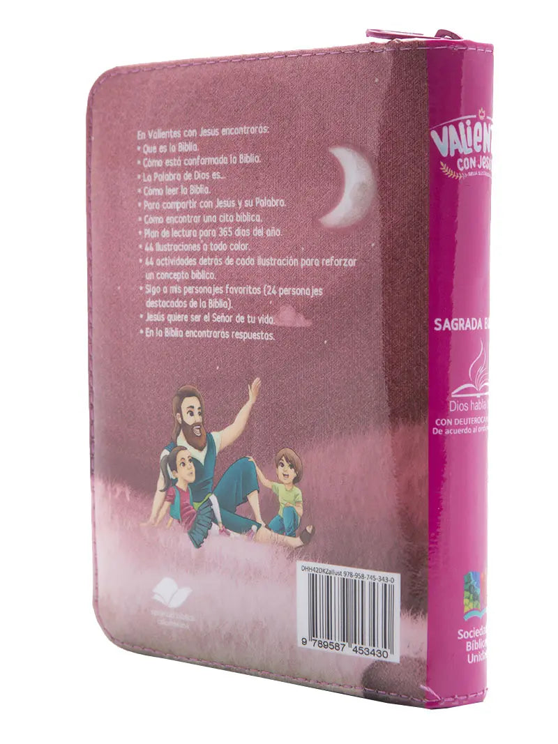 BIBLIA DIOS HABLA HOY VALIENTES CON JESUS ACOLCHONADA ROSA