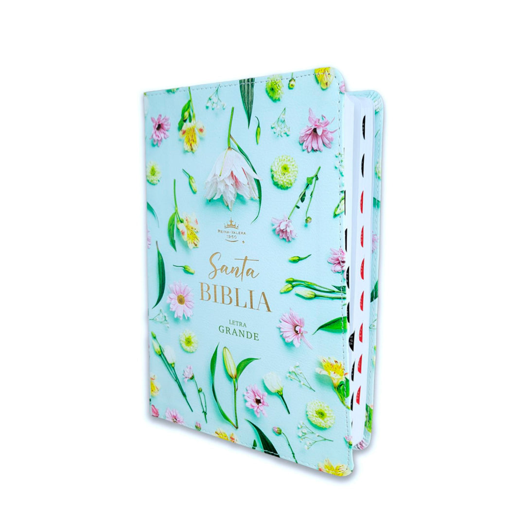 Biblia RVR60 065cti Colección Supreme Turquesa con flores Tamaño Manual