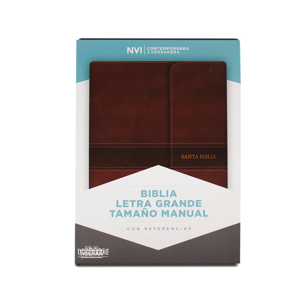 Biblia NVI Letra Grande Tamaño Manual marrón, símil piel con solapa con imán