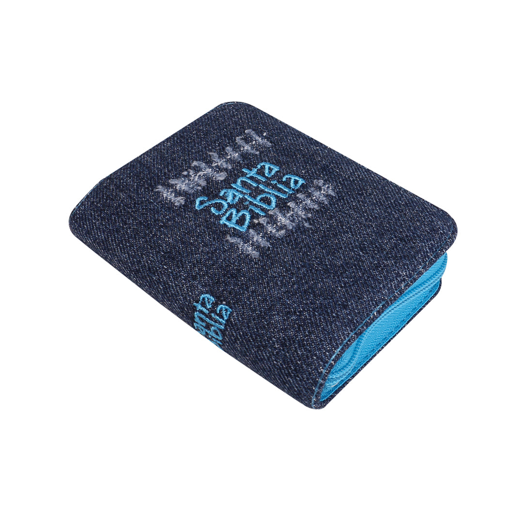 SANTA BIBLIA MINI-BOLSILLO MEZCLILLA BORDADO AZUL RVR 1960