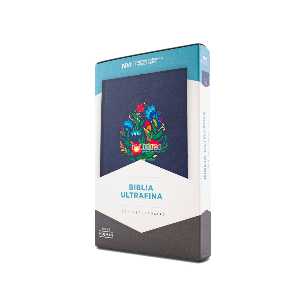 Biblia NVI Ultrafina, Azul bordado sobre tela
