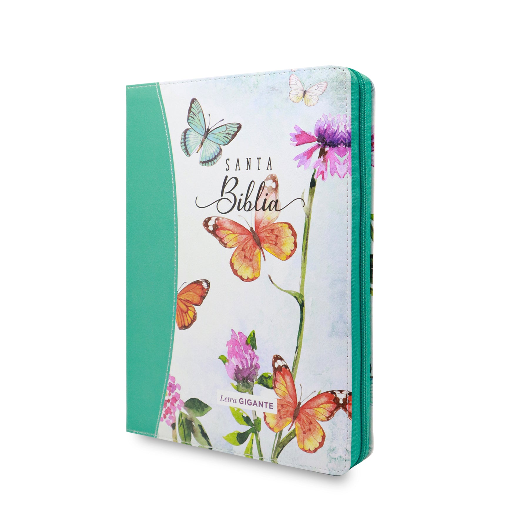 BIBLIA RVR 1960 GIGANTE DISEÑO MARIPOSA TURQUESA/ROSA IMIT PIEL