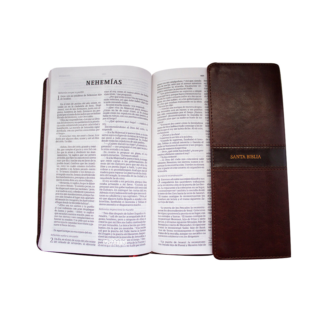 Biblia NVI Ultrafina, marrón símil piel y solapa con imán