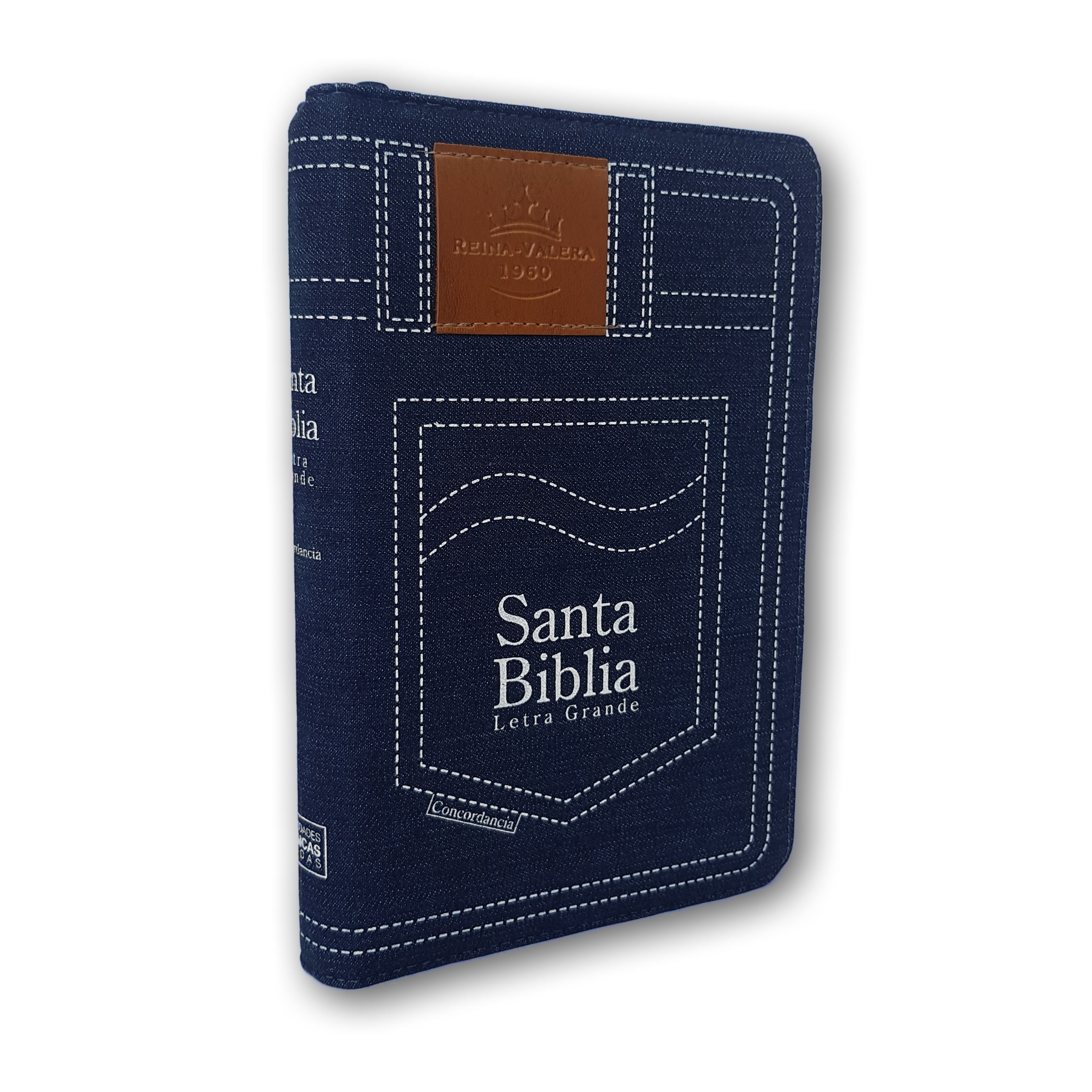Santa Biblia RVR1960 Jeans Azul letra grande c/cierre