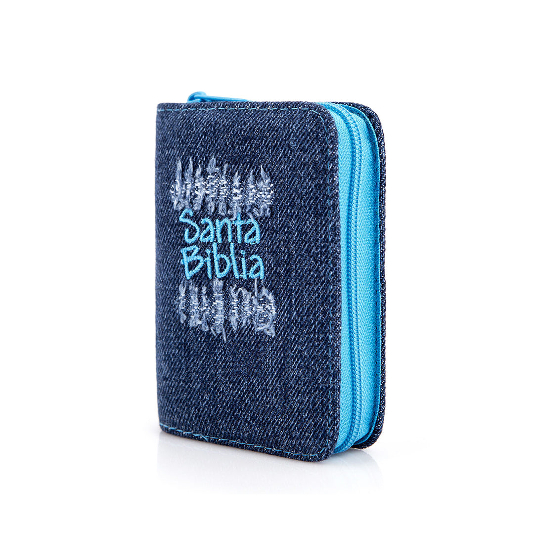 SANTA BIBLIA MINI-BOLSILLO MEZCLILLA BORDADO AZUL RVR 1960